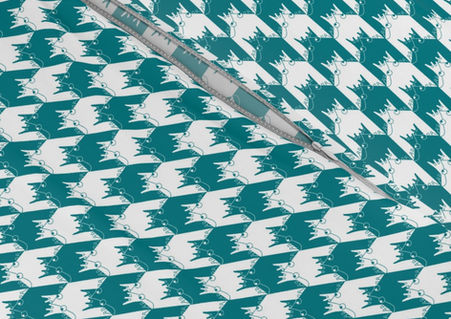 A slightly creased piece of fabric featuring a geometrical houndstooth design composed of abstracted frogs by lenes_linien