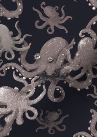A slightly creased piece of fabric featuring the described octopus design.