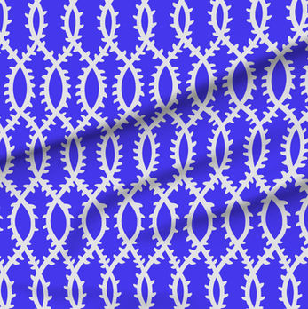 A slightly creased piece of fabric featuring a symmetrical elizabethan-inspired design of vertical duotone thorny vines by lenes_linien