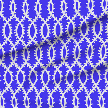 A slightly creased piece of fabric featuring a symmetrical elizabethan-inspired design of vertical duotone thorny vines by lenes_linien