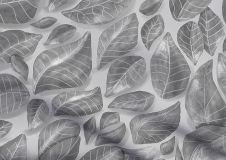 A slightly creased piece of fabric featuring a design of fallen, veined leaves hand-drawn by lenes_linien