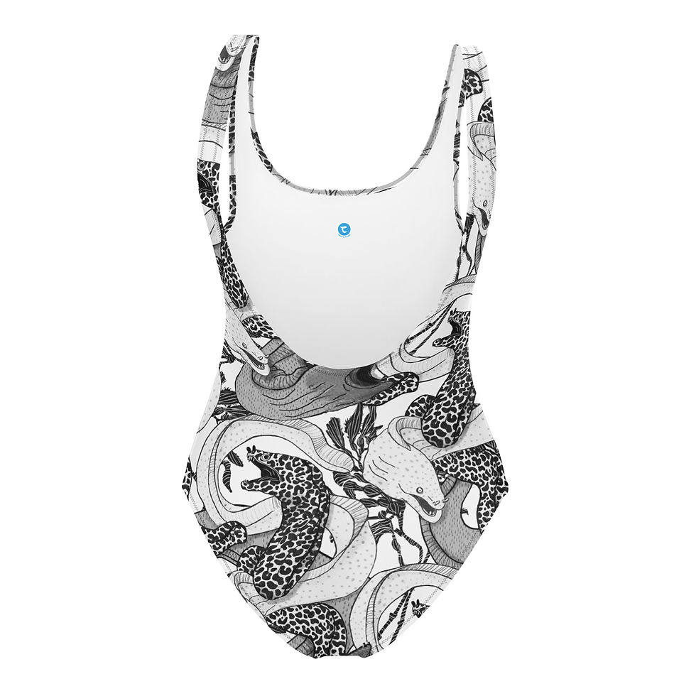 Thumbnail: Black and White Lite Moray Eels One-Piece Swimsuit by lenes_linien LLSD208C