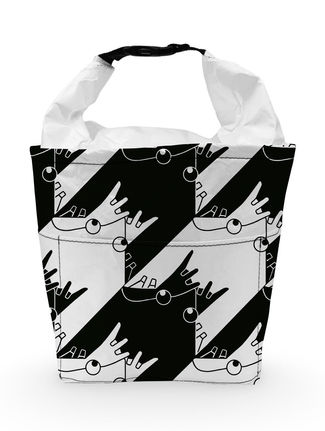a boulder bag in bold design on white ground