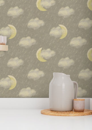 A slightly creased piece of fabric featuring a celestial clouds and rain design by lenes_linien.