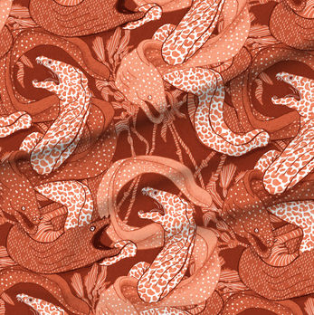 A slightly creased piece of fabric featuring eerie undulating sea eels intertwined.