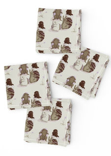 A slightly creased piece of fabric featuring sketched bunnies and easter eggs by lenes_linien.