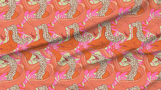 A slightly creased piece of fabric featuring intertwined electric eels and stylized seaweed by lenes_linien.