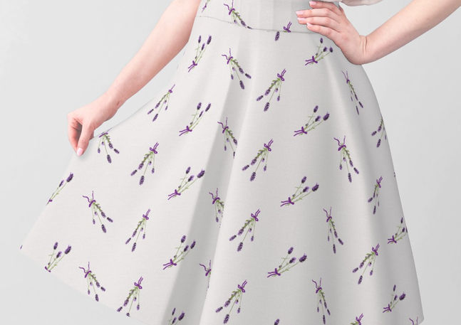 A slightly creased piece of fabric featuring a lavender bouquet design with preppy bows by lenes_linien.