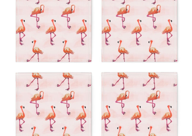 A slightly creased piece of fabric featuring a novelty flamingo design by lenes_linien