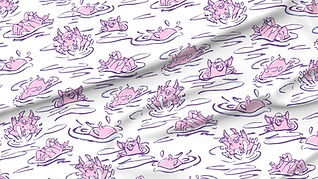 A slightly creased piece of fabric featuring a design of hand-drawn funny pigs splashing about by lenes_linien