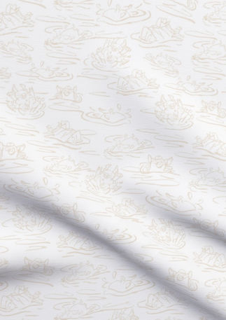A slightly creased piece of fabric featuring a design of hand-drawn funny pigs splashing about by lenes_linien