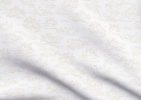 A slightly creased piece of fabric featuring a design of hand-drawn funny pigs splashing about by lenes_linien