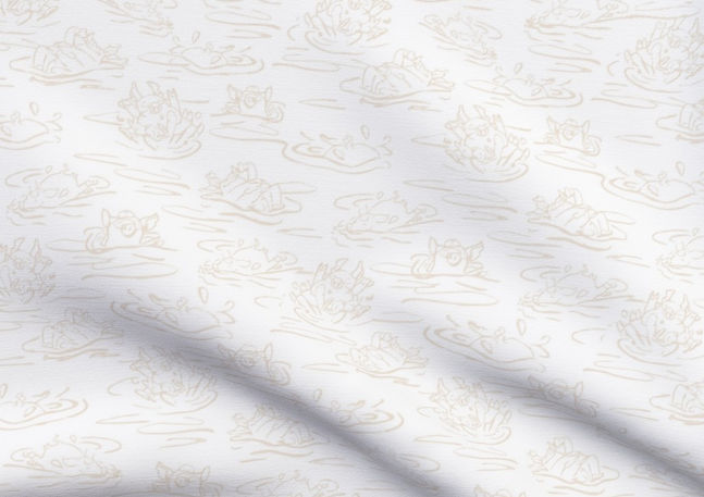 A slightly creased piece of fabric featuring a design of hand-drawn funny pigs splashing about by lenes_linien