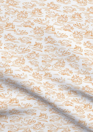 A slightly creased piece of fabric featuring a design of hand-drawn funny pigs splashing about by lenes_linien
