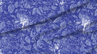 A slightly creased piece of fabric featuring dense blue foliage with hidden faces and insects by lenes_linien.