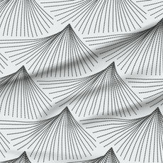 A slightly creased piece of fabric featuring abstract mountain shapes with dashed radiating lines by lenes_linien.