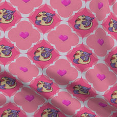A slightly creased piece of fabric featuring a design of kissing axolotls in geometric overlapping quatrefoil shapes by lenes_linien