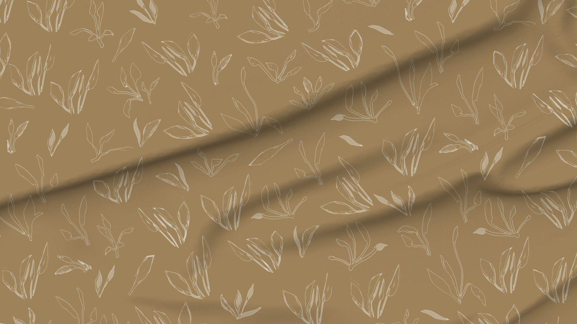 A slightly creased piece of fabric featuring hand-drawn floating leaf sprigs by lenes_linien.