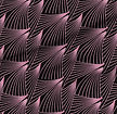 A slightly creased piece of fabric featuring abstract fanned thorn structures in pink on black by lenes_linien.