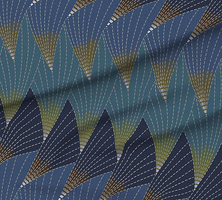 A slightly creased piece of fabric featuring stylized radiating fan and fish fin elements by lenes_linien.