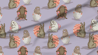 A slightly creased piece of fabric featuring the described easter bunny design.