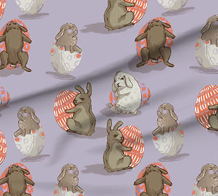 A slightly creased piece of fabric featuring the described easter bunny design.