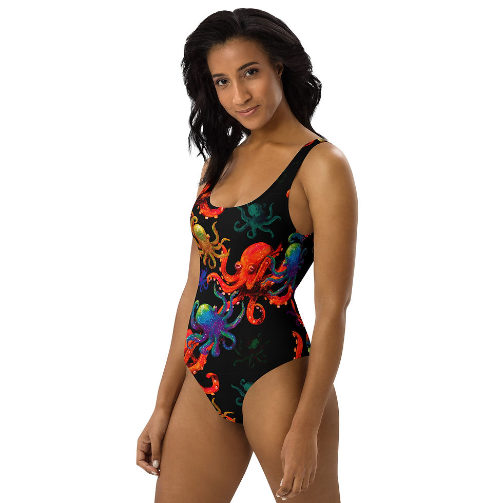 Thumbnail: Jumbo Deep Sea Octopuses One-Piece Swimsuit by lenes_linien Design LLSD004A