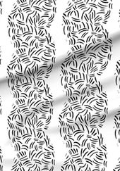A slightly creased piece of fabric featuring a design of tight undulating wavy columns textured with squiggles in black and white by lenes_linien