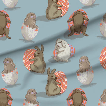 A slightly creased piece of fabric featuring the described easter bunny design.