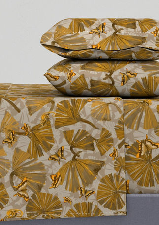 A slightly creased piece of fabric featuring a moody lush jungle foliage design by lenes_linien