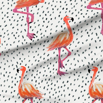 A slightly creased piece of fabric featuring a novelty flamingo design by lenes_linien