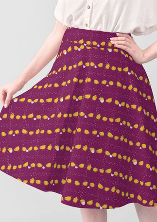A slightly creased piece of fabric featuring a design of yellow tiny chicklets picking a grid formed of kernels by lenes_linien