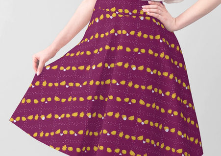 A slightly creased piece of fabric featuring a design of yellow tiny chicklets picking a grid formed of kernels by lenes_linien