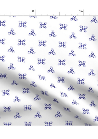 A slightly creased piece of fabric featuring a design of abstracted blueberry clusters and leaves on white by lenes_linien