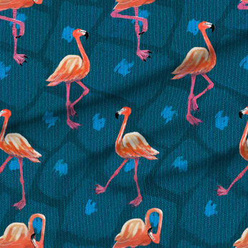 A slightly creased piece of fabric featuring a novelty flamingo design by lenes_linien