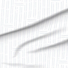 A slightly creased piece of fabric featuring minimalist dashed pin stripes in blue and white by lenes_linien.