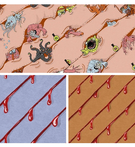 Grid showing crops of 3 designs of the halloween collection by lenes_linien