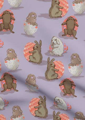 A slightly creased piece of fabric featuring the described easter bunny design.