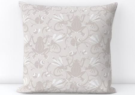 A slightly creased piece of fabric showing an art nouveau inspired frog pond design with fluid lines by lenes_linien