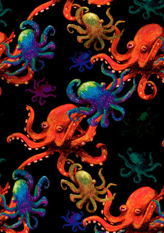 A slightly creased piece of fabric featuring the described octopus design.
