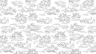 A slightly creased piece of fabric featuring a design of hand-drawn funny pigs splashing about by lenes_linien