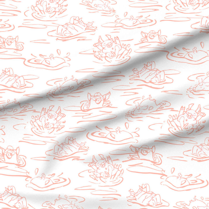 A slightly creased piece of fabric featuring a design of hand-drawn funny pigs splashing about by lenes_linien