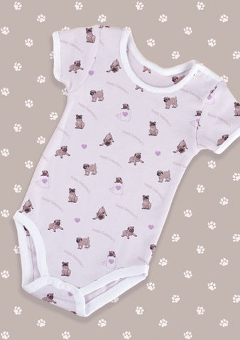 A slightly creased piece of fabric featuring hand-drawn Valentine's Day pug design by lenes_linien.