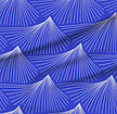 A slightly creased piece of fabric featuring abstract radiating lines forming mountaintop shapes in cobalt blue and warm white by lenes_linien.