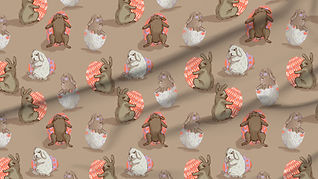 A slightly creased piece of fabric featuring the described easter bunny design.