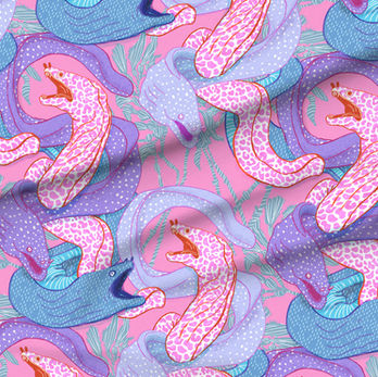 A slightly creased piece of fabric featuring eerie undulating sea eels intertwined.