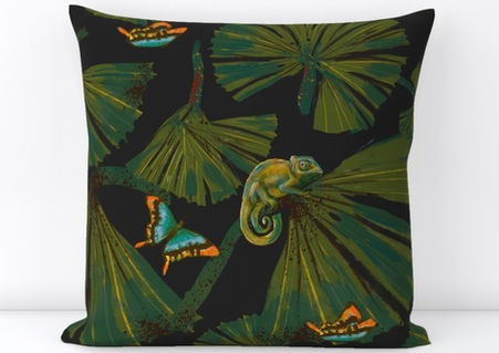 A slightly creased piece of fabric featuring a moody lush jungle foliage design by lenes_linien
