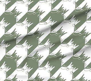 A slightly creased piece of fabric featuring a geometrical houndstooth design composed of abstracted frogs by lenes_linien