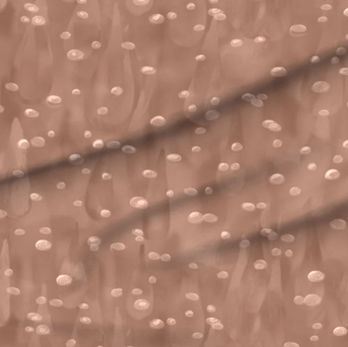 A slightly creased piece of fabric featuring a dynamic, abstract design of air bubbles and drop shapes forming a precious liquid, hand-drawn by lenes_linien