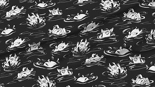 A slightly creased piece of fabric featuring a design of hand-drawn funny pigs splashing about by lenes_linien